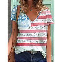 Dames 3D T-shirt Nationale vlag Lapwerk Afdrukken V-hals Basic Tops Wit / 3D-afdrukken Lightinthebox - thumbnail