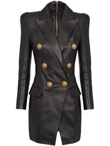 Balmain robe courte en cuir à revers crantés - Noir