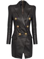 Balmain robe courte en cuir à revers crantés - Noir