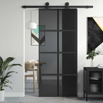 Schuifdeur 90x205 cm gehard glas en aluminium zwart