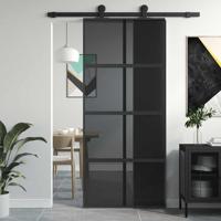 Schuifdeur 90x205 cm gehard glas en aluminium zwart