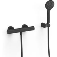Tres Base Plus douche thermostaatkraan opbouw met handdouche mat zwart