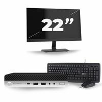 HP EliteDesk 800 G4 Mini - Intel Core i7-8700 - 8GB RAM - 120GB SSD + 22" Monitor
