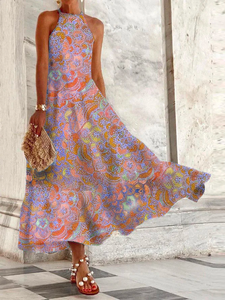 Halter Abstract Casual Sleeveless Knitting Dress