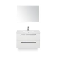 Seville Badmeubelset 80 cm - Wit Hoogglans - Keramische Wastafel Wit Enjoy - met Spiegel