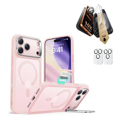 iPhone 17 Pro Bundle Classic Hybrid Magnetic Case (Camera Control, Stash Stand) and Armorite Pro Screen Protector - Frosted Bubblegum Pink