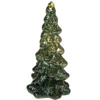 Kerstboom beeldje - groen - met LED licht - 20 cm - glas - decoratie kerstboompje