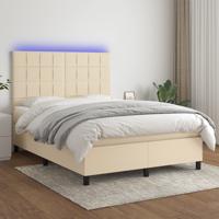 Boxspring met matras en LED stof crèmekleurig 140x200 cm