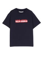 Palm Angels Kids logo-flocked cotton T-shirt - Bleu