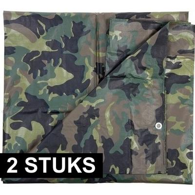 Camouflage afdekzeil - 2x - groen - 5x6 meter - polyethyleen - waterdicht dekkleed