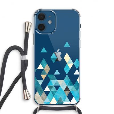 Gekleurde driehoekjes blauw: iPhone 12 Transparant Hoesje met koord