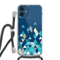 Gekleurde driehoekjes blauw: iPhone 12 Transparant Hoesje met koord