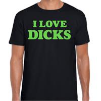 Foute party t-shirt voor heren - I love Dicks - zwart - glitter groen - carnaval/themafeest - thumbnail