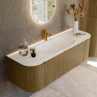 Badmeubel Mondiaz Kurve-Dlux | 140 cm cm | Meubelkleur Dusk | Wastafelkleur Opalo | Solid surface | Wasbak midden spoelbak | 1 kraangat