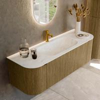 Badmeubel Mondiaz Kurve-Dlux | 140 cm cm | Meubelkleur Dusk | Wastafelkleur Opalo | Solid surface | Wasbak midden spoelbak | 1 kraangat