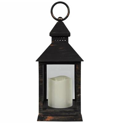 Lantaarn - vintage look - met LED kaars - 10.5 x 10.5 x 24 cm - sfeerlicht - binnen / buiten