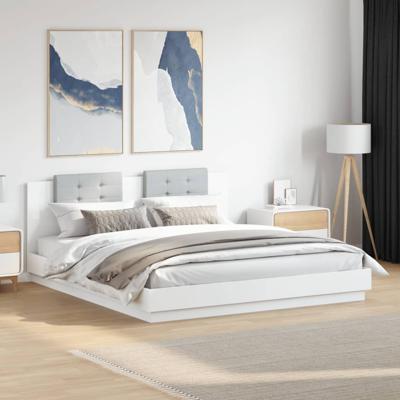 Bedframe met hoofdbord en LED-verlichting wit 160x200 cm