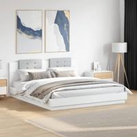 Bedframe met hoofdbord en LED-verlichting wit 160x200 cm