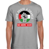 Protest T-shirt voor heren - Palestina - give peace a chance, no more war - grijs - vrede - thumbnail