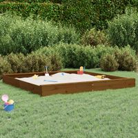 Zandbak met bankjes vierkant massief grenenhout honingbruin - thumbnail
