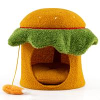 Zoet Kattenbed Hamburgervormig Kattenhuis met Gepolsterde Bovenste Zitplaats en Hangend Pluche Speelgoed Oranje