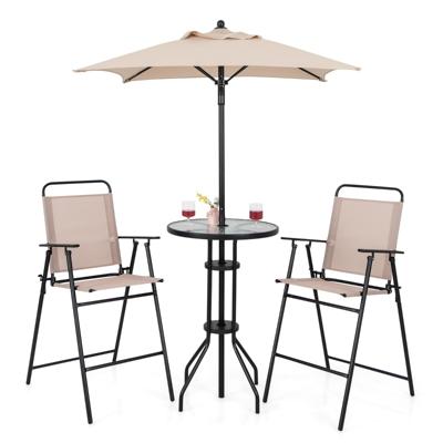Bistrotafel met 2 Inklapbare Stoelen en Parasol 4-Delige Balkonmeubels Balkonset Tuinmeubelset Zitgroep Tuinset Beige
