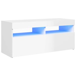 The Living Store Tv-meubel Hifi-kast - 90 x 35 x 40 cm - Hoogglans wit - RGB LED-verlichting