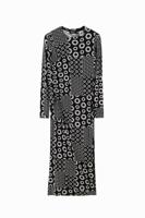 Slim fit midi-jurk met patch - BLACK - L - thumbnail