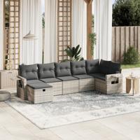7-delige Loungeset met kussens poly rattan lichtgrijs