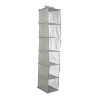 Kledingkast organizer - 6 vaks - grijs - 25 x 25 x 138 cm - ruimtebesparend/hangend