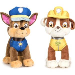 Paw Patrol knuffels set van 2x karakters Chase en Rubble 27 cm