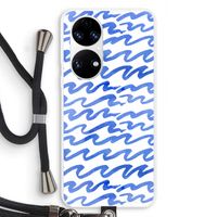 Blauwe golven: Huawei P50 Transparant Hoesje met koord