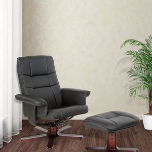 tectake TV Fauteuil - Relaxstoel met Kruk - Zwart