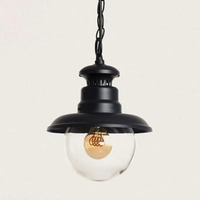 Hanglamp industrieel binnen of buiten zwart metaal & glas &apos;Leandro&apos; 21 cm