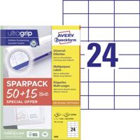 Avery-Zweckform 6605 Universele etiketten 70 x 37 mm Papier Wit 1560 stuk(s) Permanent hechtend Laser (kleur), Laser (zwart/wit) Avery-Zweckform 6605 Universele etiketten 70 x 37 mm Papier Wit 1560 stuk(s) Permanent hechtend Laser (kleur), Laser (zwart/wit)