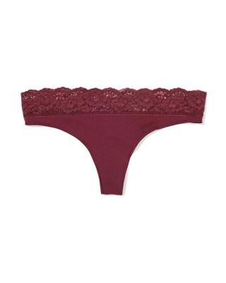HEMA Damesstring Naadloos Micro Met Kant Bordeauxrood (bordeauxrood)