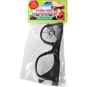 Fop bril met barst in glas - zwart - kunststof - verkleedbrillen   -