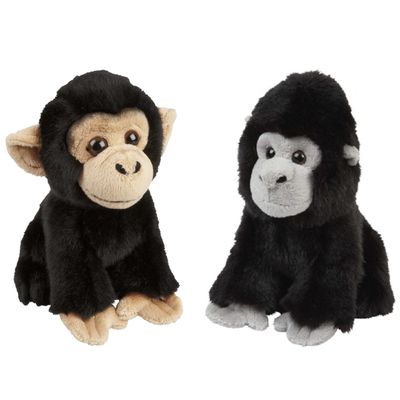 Apen serie zachte pluche knuffels 2x stuks - Gorilla en Chimpansee aap van 18 cm