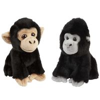 Apen serie zachte pluche knuffels 2x stuks - Gorilla en Chimpansee aap van 18 cm - thumbnail