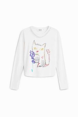 Arty T-shirt met kat - WHITE - XS