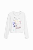 Arty T-shirt met kat - WHITE - XS