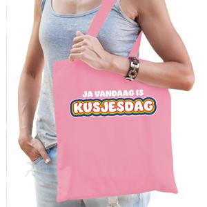 Gay Pride tas voor dames - kusjesdag - licht roze - katoen - 42 x 38 cm - regenboog - LHBTI