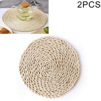 2 stuks non-slip natuurlijke maïs geweven verdikking geïsoleerde thee mat tabel hittebestendige Casserole mat ronde Coaster 10cm