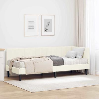 Hoekbedframe met matras Crème 80 x 200 cm Fluweel