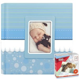 Fotoboek/fotoalbum Cinzia baby jongetje met 30 paginas blauw 31 x 31 x 3 cm inclusief plakkers