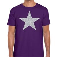 De Ster van de show - verkleed t-shirt - paars - met zilveren ster in glitters - heren - glamour