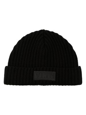 Valentino Garavani bonnet en laine vierge à patch logo - Noir