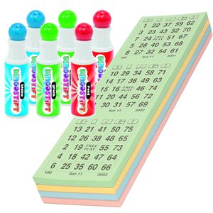 100x Bingokaarten nummers 1-75 inclusief 6x bingostiften