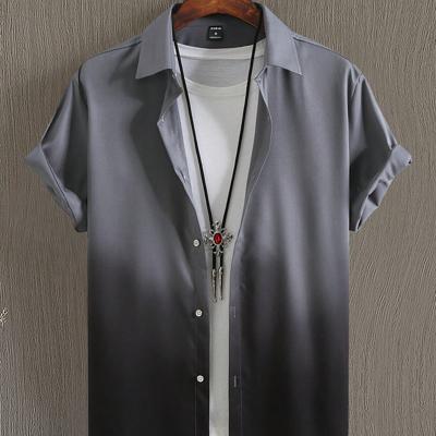 Bon&Bon Homme Men's Pink Ombre Short Sleeve Button Up Shirt Dark Grey / M