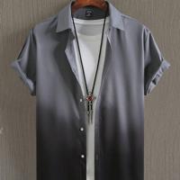 Bon&Bon Homme Men's Pink Ombre Short Sleeve Button Up Shirt Dark Grey / M